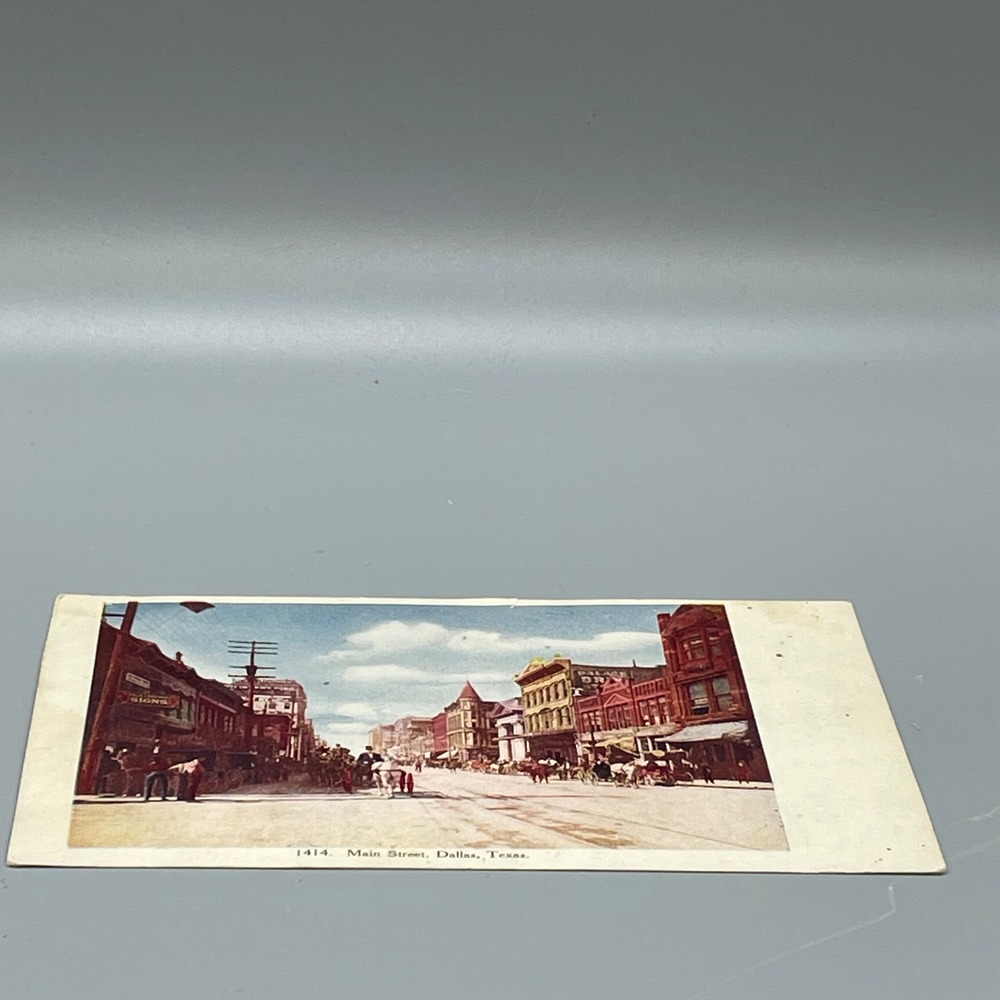 1908 Dallas Texas Main Street Postcard Horse Carriages RPO Postmark 1414